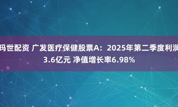 玛世配资 广发医疗保健股票A：2025年第二季度利润3.6亿元 净值增长率6.98%